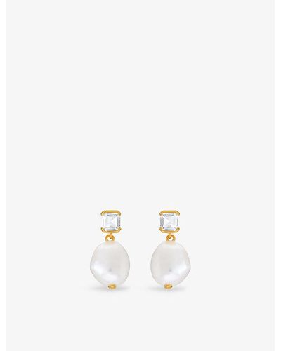 V By Laura Vann Bella 18ct Yellow -plated Vermeil Recycled Sterling-silver Baroque Pearl And Topaz Drop Earrings - White