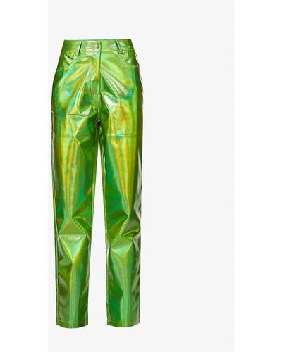 Amy Lynn Lupe Metallic High-rise Straight-leg Faux-leather Trousers - Green