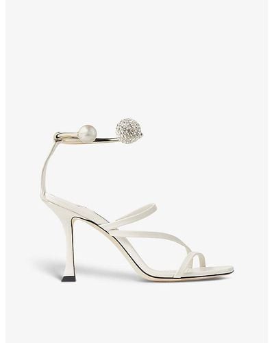 Jimmy Choo Ottilia 90 Pearl And Crystal-embellished Leather Heeled Sandals - White
