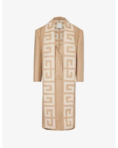 Givenchy Branded-panel Relaxed-fit Wool And Silk-blend Coat - Natural