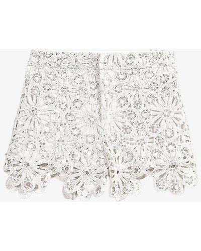 Maje Floral And Sequin-embellished Guipure Shorts - White