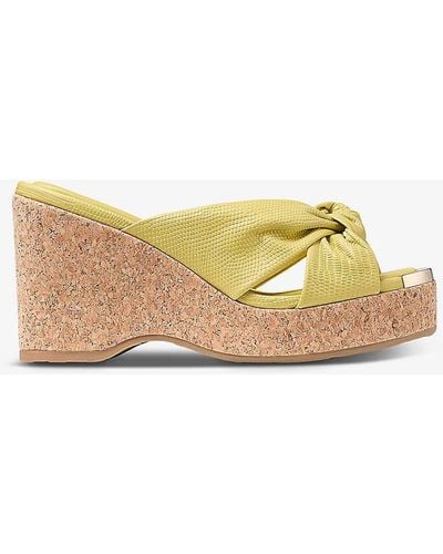 Jimmy Choo Avenue Knot-embellished Leather Wedge Sandals - Multicolour
