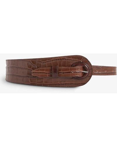 Claudie Pierlot Wide Croc-embossed Leather Belt - Brown