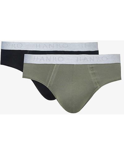 Hanro Branded-waistband Mid-rise Pack Of Two Stretch-cotton Briefs X - Grey