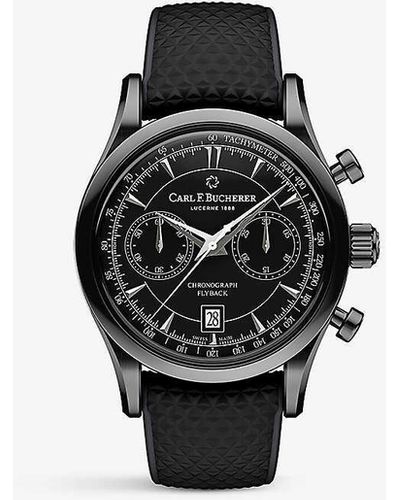 Carl F. Bucherer 00.10919.12.33.01 Manero Flyback Dlc-coated Stainless-steel And Woven Automatic Watch - Black