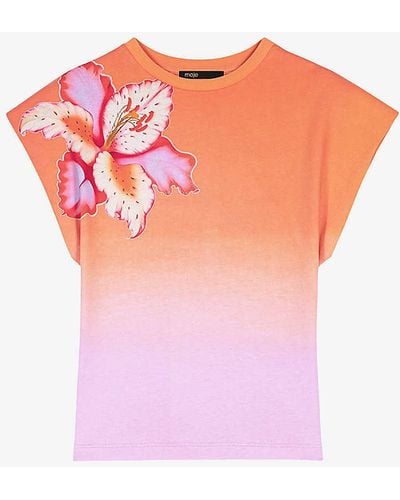 Maje Floral-motif Tie-dye Cotton T-shirt - Pink