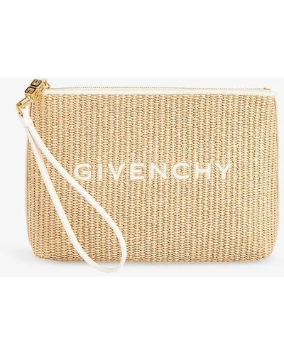 Givenchy Logo-embroidered Raffia Pouch - Natural