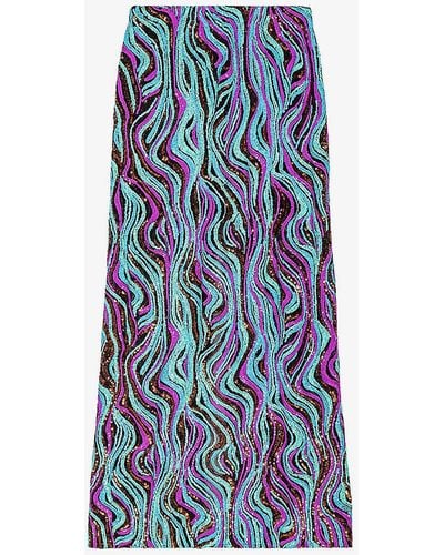 Maje Graphic-pattern Sequin Maxi Skirt - Blue