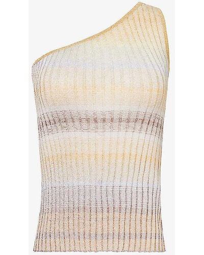 Missoni Asymmetric-neck Metallic Knitted Top - White