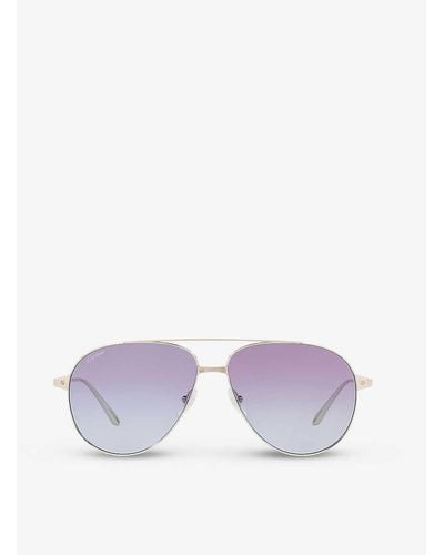 Cartier Ct0298s Aviator-frame Metal Sunglasses - Purple
