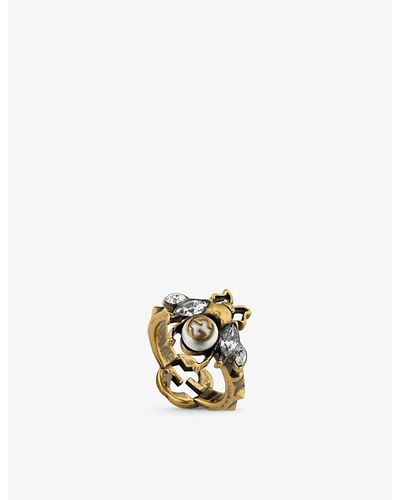 Gucci Bee Crystal-embellished -tone Ring - Metallic