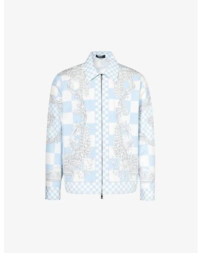 Versace Baroque-pattern Relaxed-fit Cotton Jacket - Blue