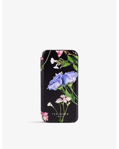 Ted Baker Akivats Floral-print Faux-leather Iphone Case - Black
