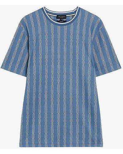 Ted Baker Estat Regular-fit Jacquard-stripe Stretch-cotton T-shirt - Blue