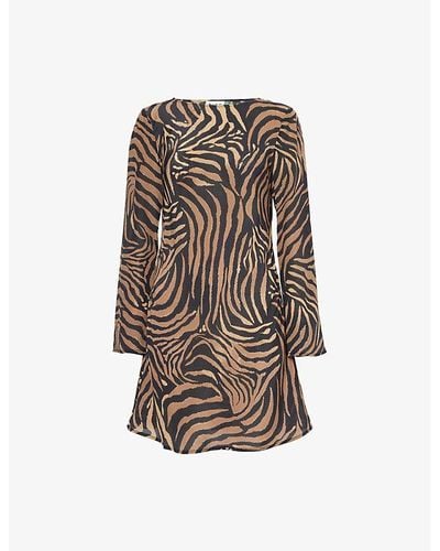 RIXO London Ridley Tiger-print Silk Mini Dress - Brown