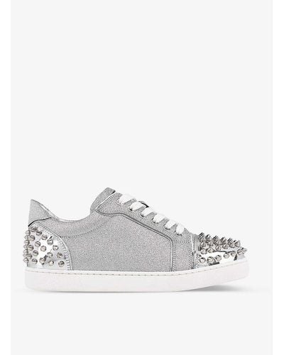 Christian Louboutin Vieira 2 Spikes Glittered Leather Trainers - White