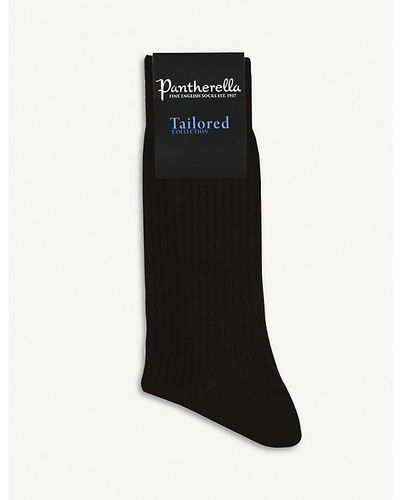 Pantherella Short Ribbed Cotton Socks - For Men - Black
