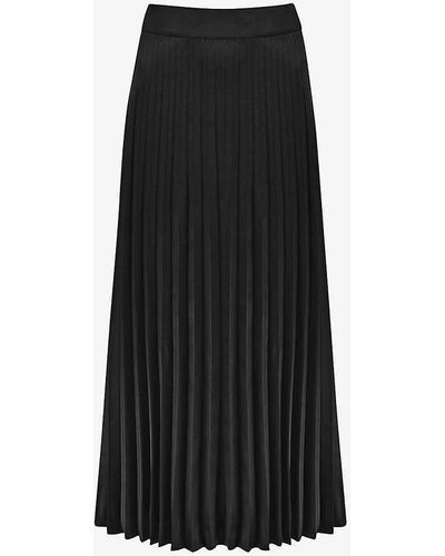 Ro&zo High-rise Pleated Satin Midi Skirt - Black