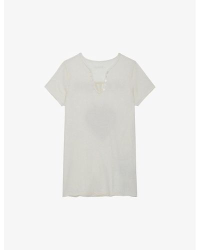 Zadig & Voltaire Henley Concert And Crush-print Cotton-jersey T-shirt - White
