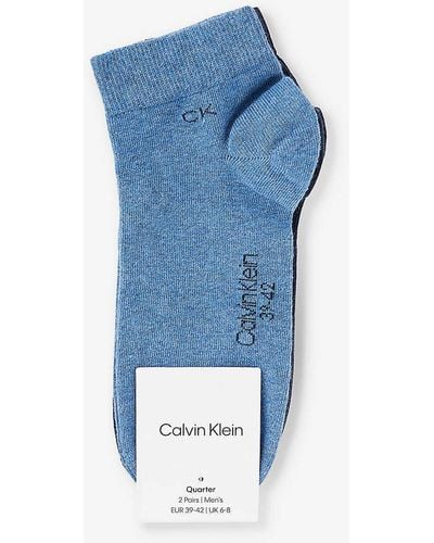 Calvin Klein Ribbed-trim Branded Pack Of Two Cotton-blend Socks - Blue
