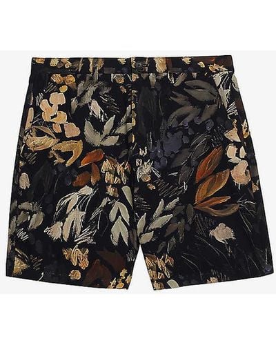 Ted Baker Emilios Floral-print Slim-fit Cotton Shorts - Black