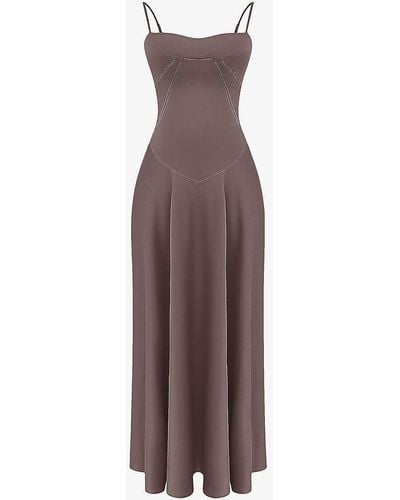 House Of Cb Anabella Lace-up Satin Maxi Dress - Brown
