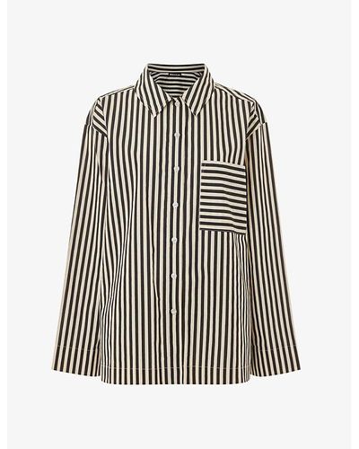 Whistles Stripe-print Relaxed-fit Cotton Pyjama Shirt - Black