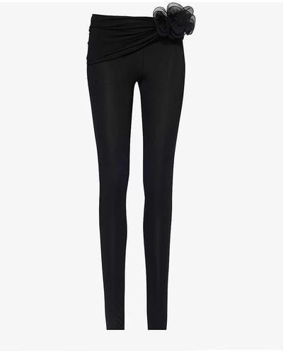 Magda Butrym Floral-embellished Skinny-leg Mid-rise Stretch-woven Trousers - Black