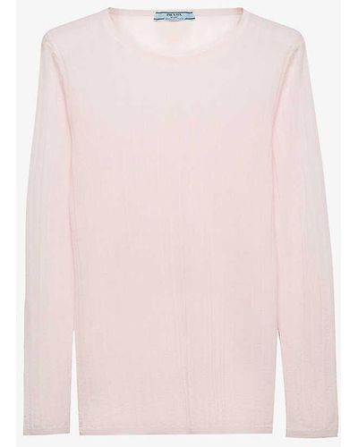 Prada Ribbed Slim-fit Cashmere And Silk-blend Jumper - Pink