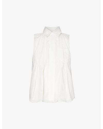 Sacai Pleated Flared-hem Cotton-poplin Shirt X - White