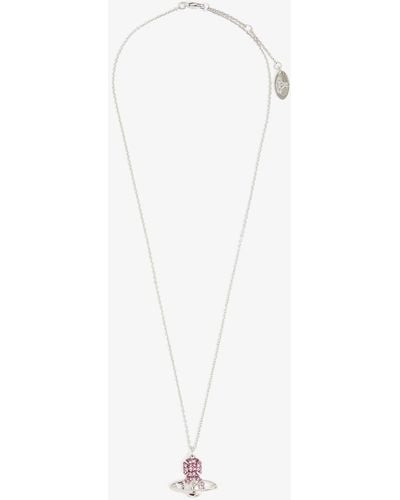 Vivienne Westwood Bas Relief Silver-tone Brass And Crystal Pendant Necklace - Metallic