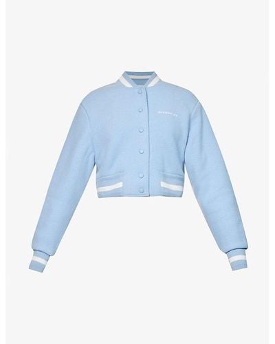 Givenchy Brand-embroidered Cropped Wool Jacket - Blue