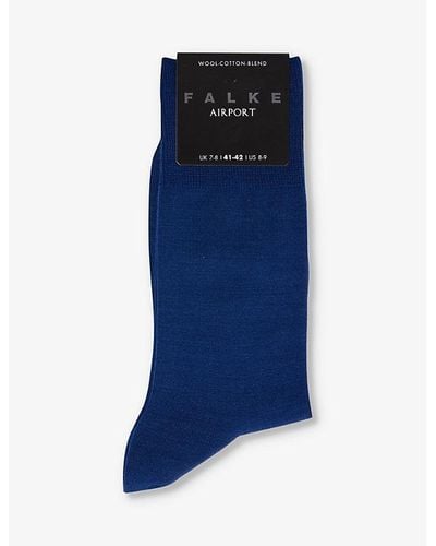 FALKE Airport Ribbed-trim Wool-blend Socks - Blue