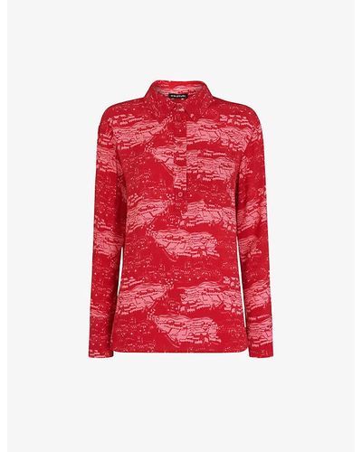 Whistles Field-print Relaxed-fit Woven Shirt - Red