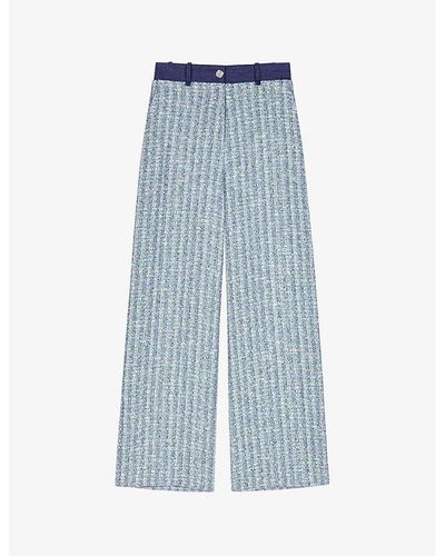 Maje Denim-waistband High-rise Tweed Pants - Blue
