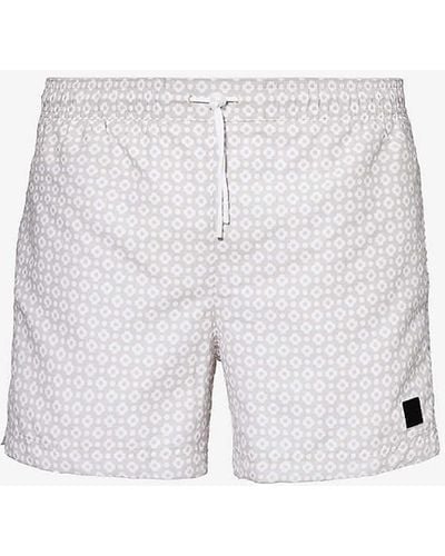 BOSS Logo-patch Regular-fit Recycled-polyester Swim Shorts - White