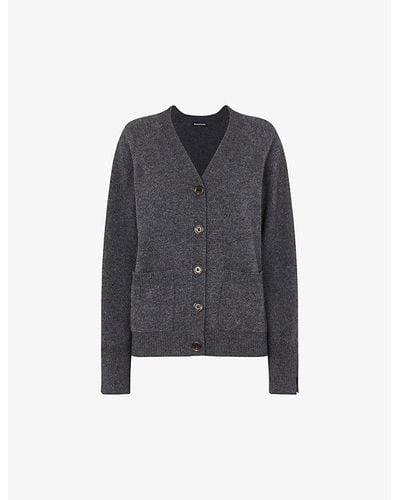 Whistles Relaxed-fit Pocket-embroidered Wool Cardigan - Blue