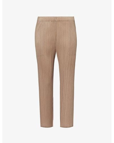 Pleats Please Issey Miyake October Tapered Mid-rise Knitted Pants - Natural