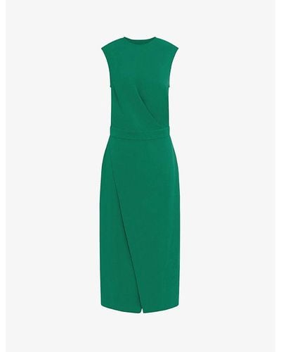 Reiss Layla Wrap-effect Stretch-woven Midi Dress - Green