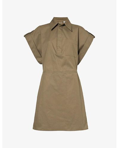 Bottega Veneta Angular-sleeve Cotton-twill Mini Shirt Dress - Green