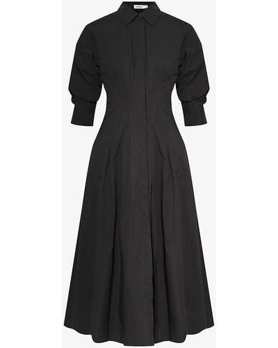 Jonathan Simkhai Jazz Puffed-sleeve Cotton-blend Midi Dress X - Black