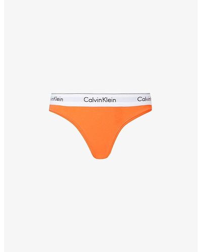 Calvin Klein Modern Logo-embroidered Cotton-blend Thong - Orange