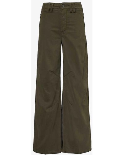 PAIGE Clean Front Sasha Wide-leg High-rise Woven Trousers - Green