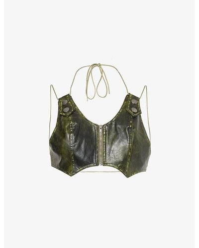 Jaded London Zip-front Cropped Faux-leather Top - Green