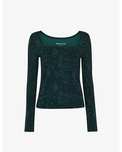 Whistles Animal-print Square-neck Recycled-nylon Sports Top - Green