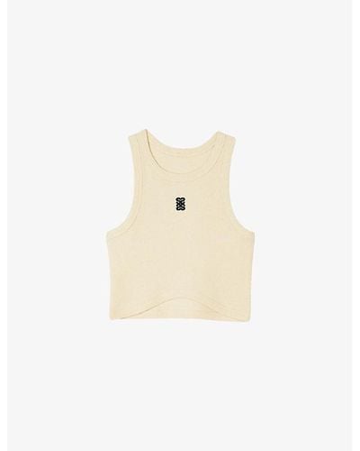Sandro Logo-embroidered Cropped Cotton Vest - Natural