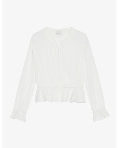 Claudie Pierlot Ruffle-hem V-neck Cotton Shirt - White