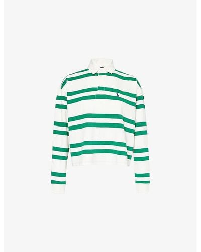 Polo Ralph Lauren Striped Cropped Regular-fit Cotton Shirt - Green