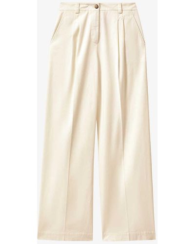 Reiss Astrid Wide-leg High-rise Stretch-cotton Trousers - White