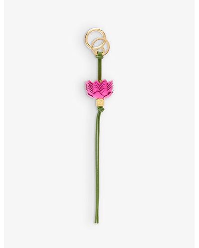 Loewe X Paula's Ibiza Flower Dice Leather And Gold-tone Brass Bag Charm - Pink